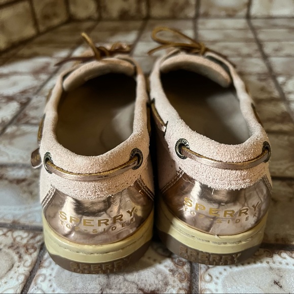 SPERRY Blush & Rose Gold Suede Topsiders w Rhinestone Accents Size 8 - Picture 5 of 10